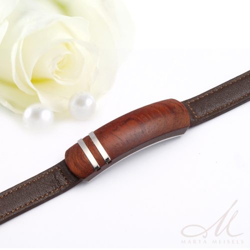 Afrikai bubinga fa berakásos férfi nemesacél és bőr karkötő FK-TZ-N003