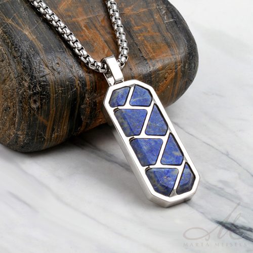 Elegáns nemesacél férfi nyaklánc lapis lazuli berakással FNL-TZ-N2503