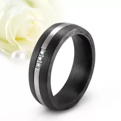   Noir Zirconia - fekete karbon-titán Női 3 köves karikagyűrű RGW-HL-TI010460CZ