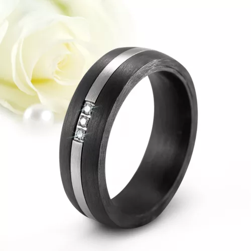 Noir Zirconia - fekete karbon-titán Női 3 köves karikagyűrű RGW-HL-TI010460CZ