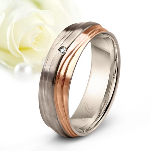 Rhea Zirconia - 3D hullámos titán Női köves karikagyűrű rozé arannyal RGW-OR-TI010660CZ