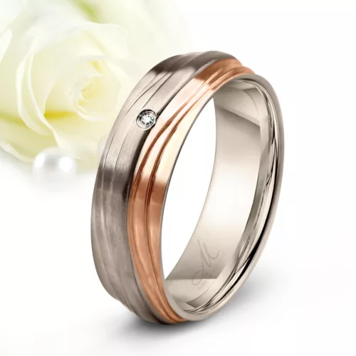 Rhea Zirconia - 3D hullámos titán Női köves karikagyűrű rozé arannyal RGW-OR-TI010660CZ