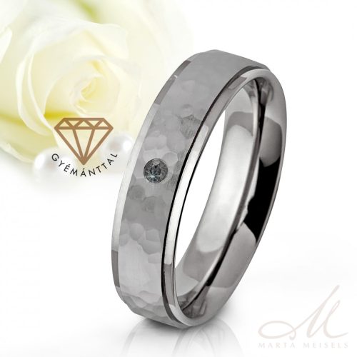 Gavin Black Diamond - kalapált felületű titán Női köves karikagyűrű RGW-OU-TI281050DB