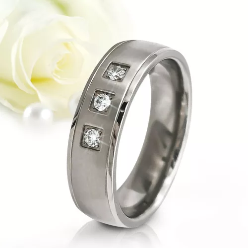 Morgan Moissanite - klasszikus titán Női 3 köves karikagyűrű