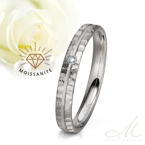 Tara Moissanite - kalapált felületű kobalt-króm Női köves karikagyűrű RGW-ST-CC044740MO