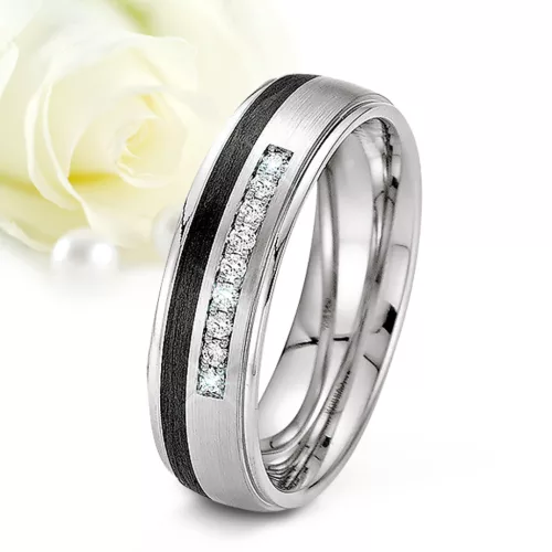 Nala Moissanite - fekete titán-karbon Női 9 köves karikagyűrű RGW-ST-CTI023260MO