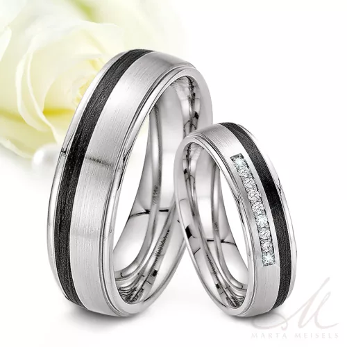 Nala Moissanite - fekete titán-karbon Női 9 köves karikagyűrű RGW-ST-CTI023260MO