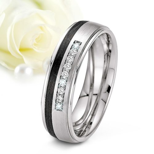 Nala Moissanite - fekete titán-karbon Női 9 köves karikagyűrű RGW-ST-CTI023260MO