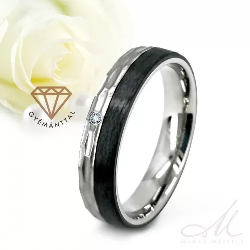 Timur Diamond - kalapált felületű titán-karbon Női köves karikagyűrű RGW-ST-CTI023550D