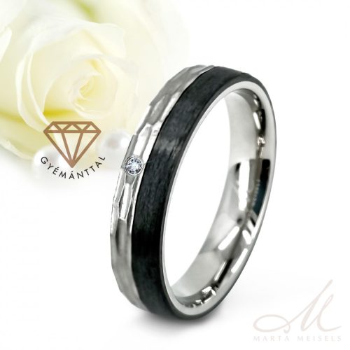 Timur Diamond - kalapált felületű titán-karbon Női köves karikagyűrű RGW-ST-CTI023550D