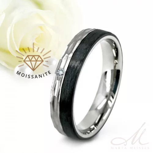 Timur Moissanite - kalapált felületű titán-karbon Női köves karikagyűrű RGW-ST-CTI023550MO