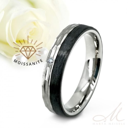 Timur Moissanite - kalapált felületű titán-karbon Női köves karikagyűrű RGW-ST-CTI023550MO