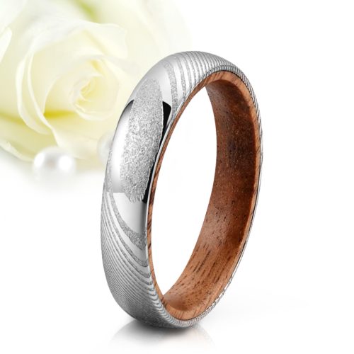 Feya - damaszkuszi acél Női karikagyűrű brazil rózsafa belsővel RGW-ST-SD009040