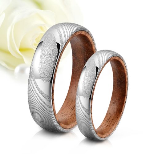 Feya - damaszkuszi acél Férfi karikagyűrű brazil rózsafa belsővel RGW-ST-SD009060