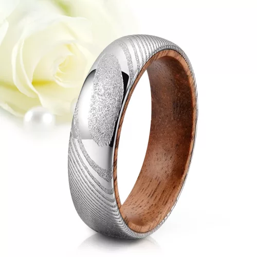 Feya - damaszkuszi acél Férfi karikagyűrű brazil rózsafa belsővel RGW-ST-SD009060