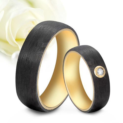 Golda Zirconia - fekete karbon-nemesacél Női köves karikagyűrű arany bevonattal RGW-TG-SS011060CZ