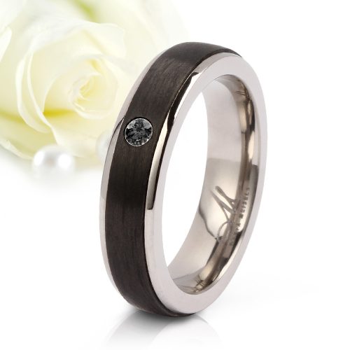 Castor Black Diamond - fekete karbon-titán Női köves karikagyűrű RGW-TZ-CTI111045DB