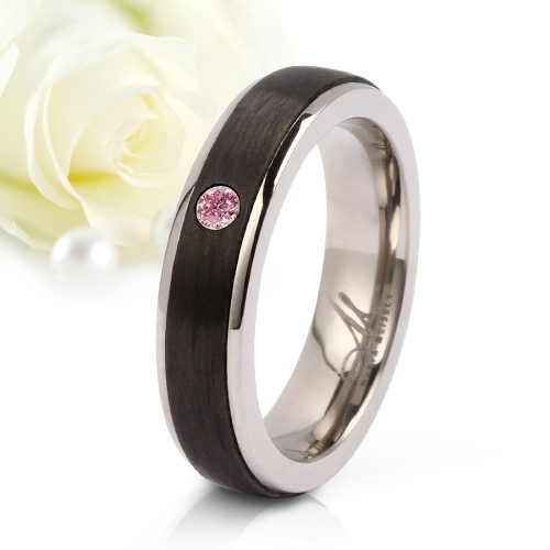 Castor Moissanite Pink - fekete karbon-titán Női köves karikagyűrű RGW-TZ-CTI111045MOP