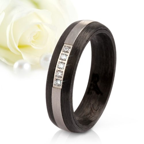 Blake Diamond - fekete karbon-titán Női 5 köves karikagyűrű RGW-TZ-CTI135550D