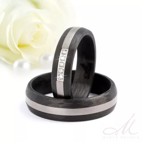 Blake Moissanite - fekete karbon-titán Női 5 köves karikagyűrű RGW-TZ-CTI135550MO