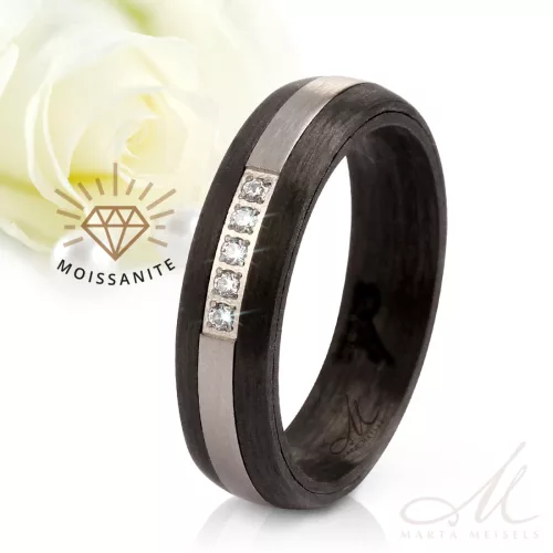 Blake Moissanite - fekete karbon-titán Női 5 köves karikagyűrű RGW-TZ-CTI135550MO