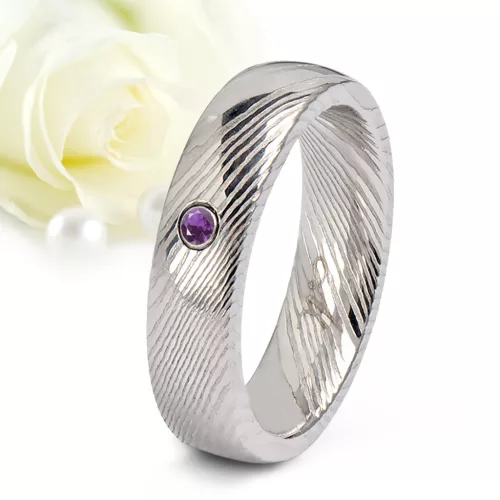 Aurora Amethyst - damaszkuszi acél Női köves karikagyűrű RGW-TZ-DS103750AM