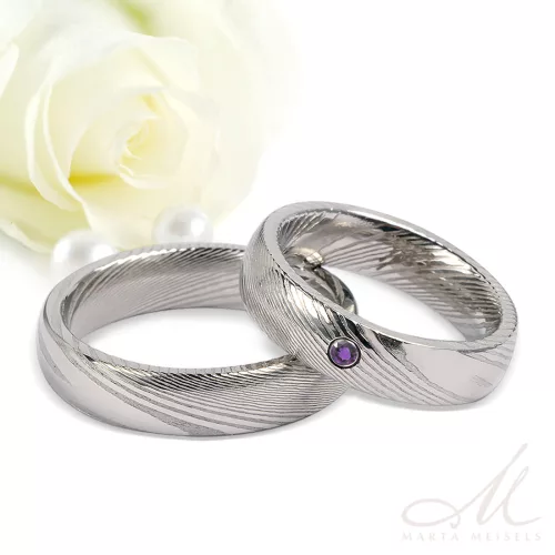 Aurora Amethyst - damaszkuszi acél Női köves karikagyűrű RGW-TZ-DS103750AM