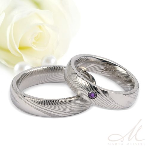 Aurora Amethyst - damaszkuszi acél Női köves karikagyűrű RGW-TZ-DS103750AM