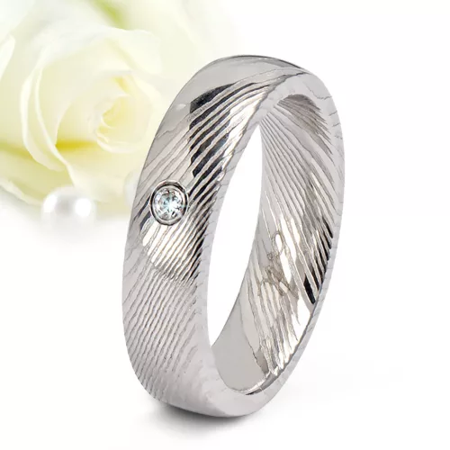 Aurora Moissanite - damaszkuszi acél Női köves karikagyűrű RGW-TZ-DS103750MO