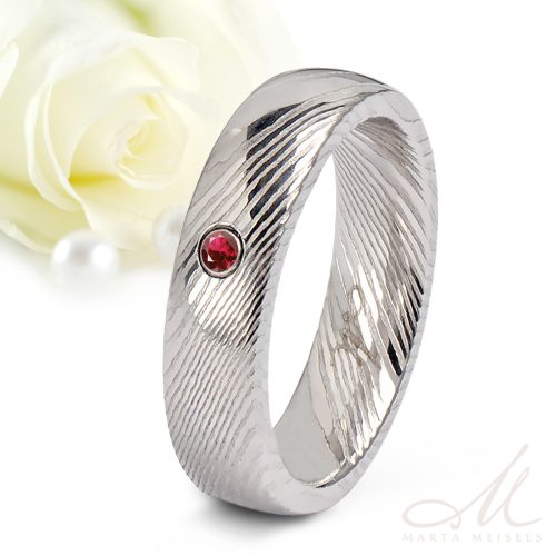 Aurora Ruby - damaszkuszi acél Női köves karikagyűrű RGW-TZ-DS103750RUB