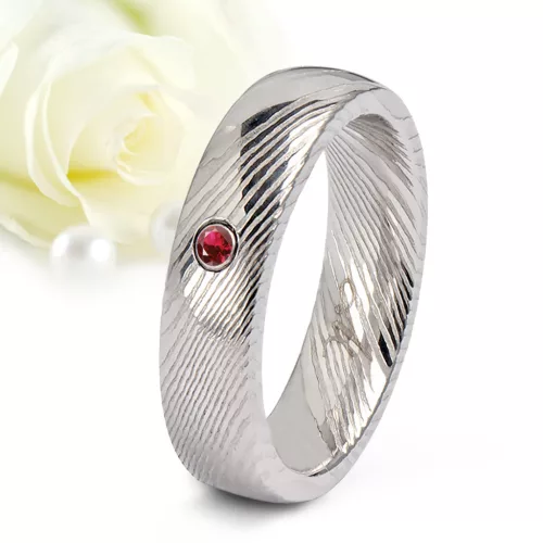 Aurora Ruby - damaszkuszi acél Női köves karikagyűrű RGW-TZ-DS103750RUB