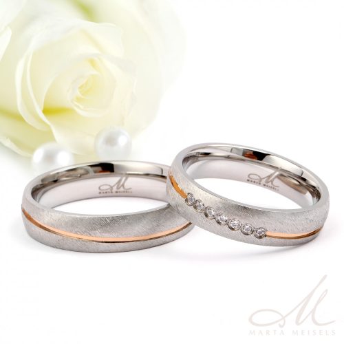 Elowen Zirconia - szálcsiszolt nemesacél Női 7 köves karikagyűrű rozé arany sávval RGW-TZ-SS172550BS