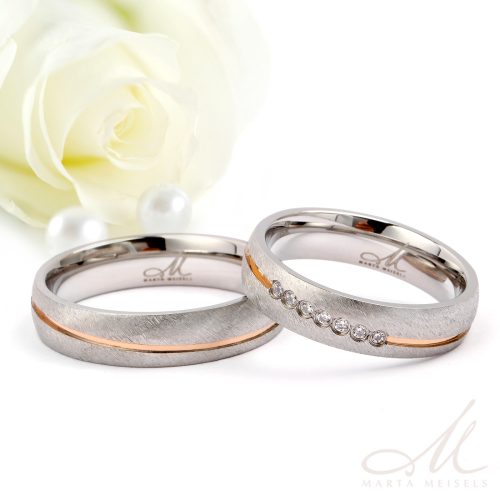 Elowen Moissanite - szálcsiszolt nemesacél Női 7 köves karikagyűrű rozé arany sávval RGW-TZ-SS172550MO