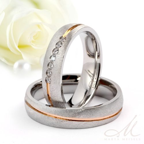 Elowen Moissanite - szálcsiszolt nemesacél Női 7 köves karikagyűrű rozé arany sávval RGW-TZ-SS172550MO