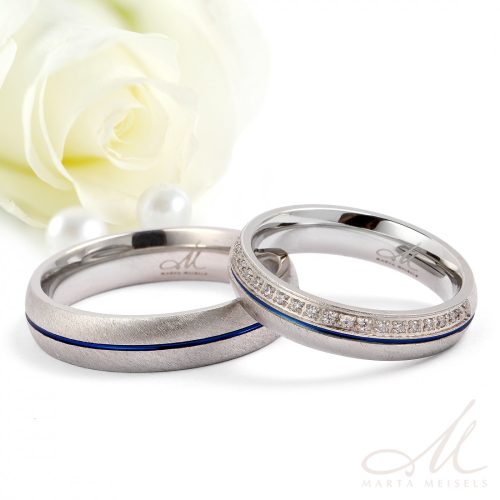 Azule - szálcsiszolt nemesacél Férfi karikagyűrű kék csíkkal RGW-TZ-SS178850