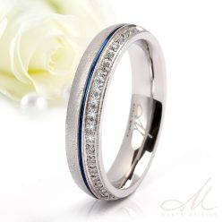   Azule Moissanite - szálcsiszolt nemesacél Női 19 köves karikagyűrű kék csíkkal RGW-TZ-SS178850MO