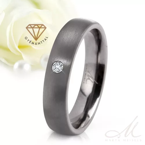 Nandra Diamond - matt tantál karikagyűrű gyémánttal