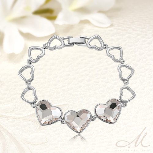 Luxus minőségű fehér szív alakú Swarovski kristályokkal díszített karkötő SWK-XP-B713W